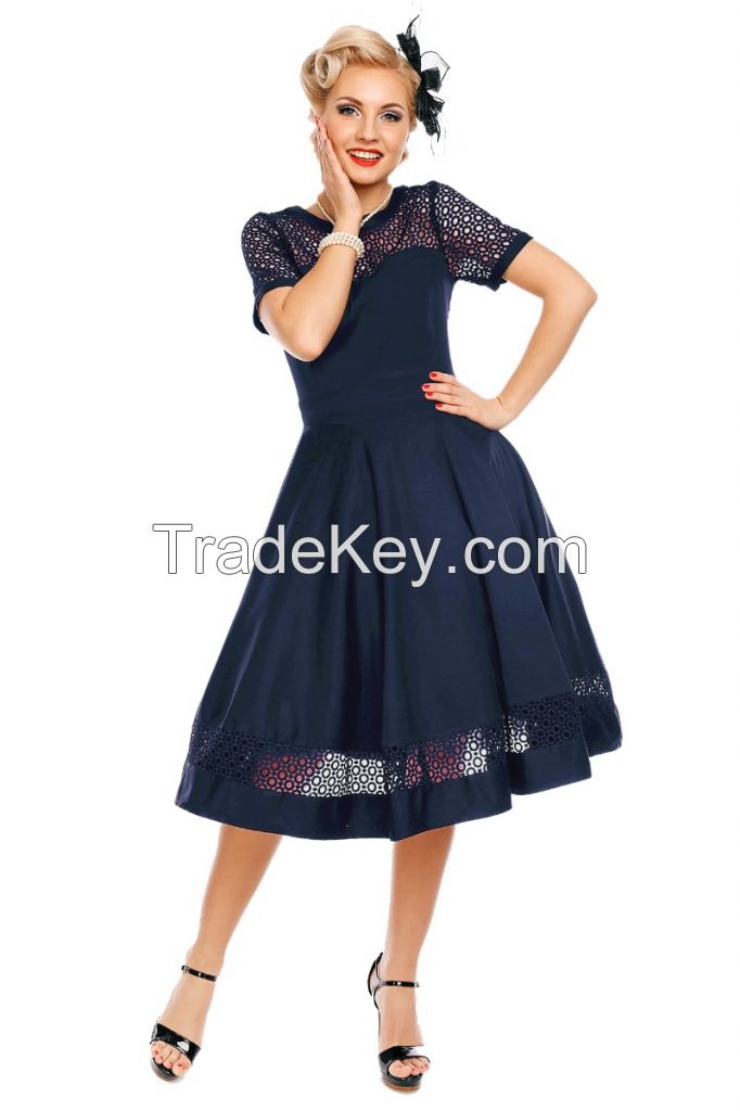 Woman Lace Embroidered Sleeved Evening Dress