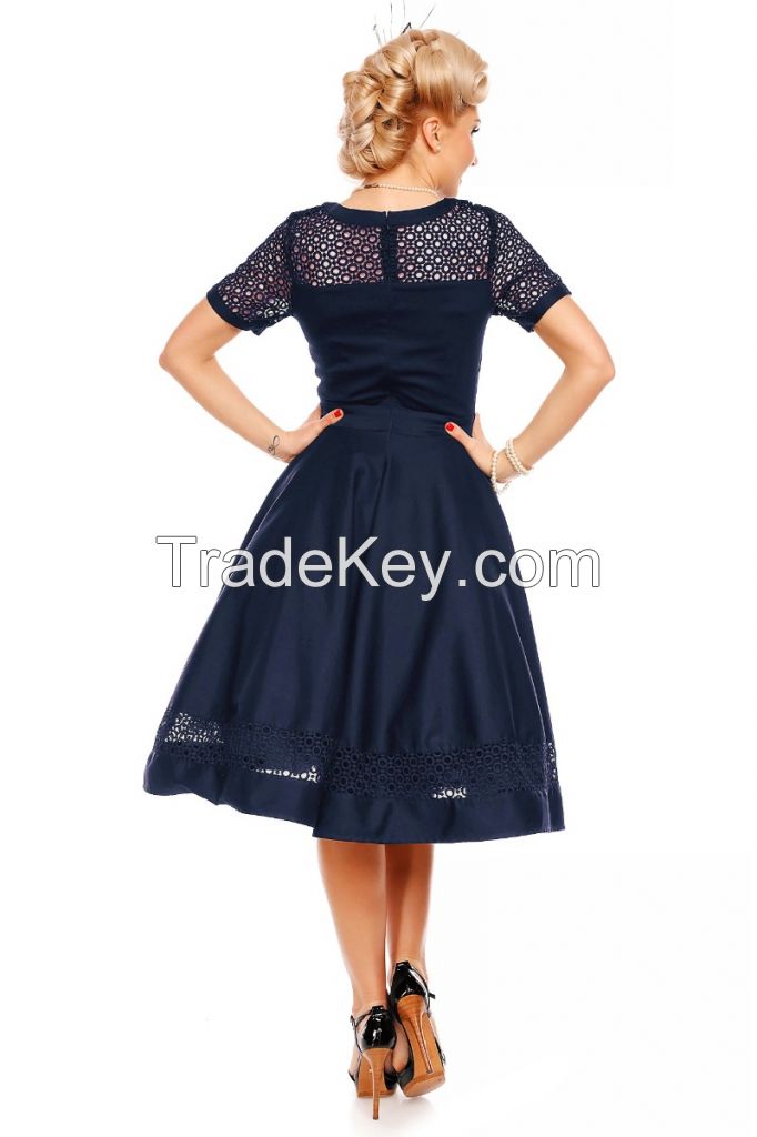 Woman Lace Embroidered Sleeved Evening Dress