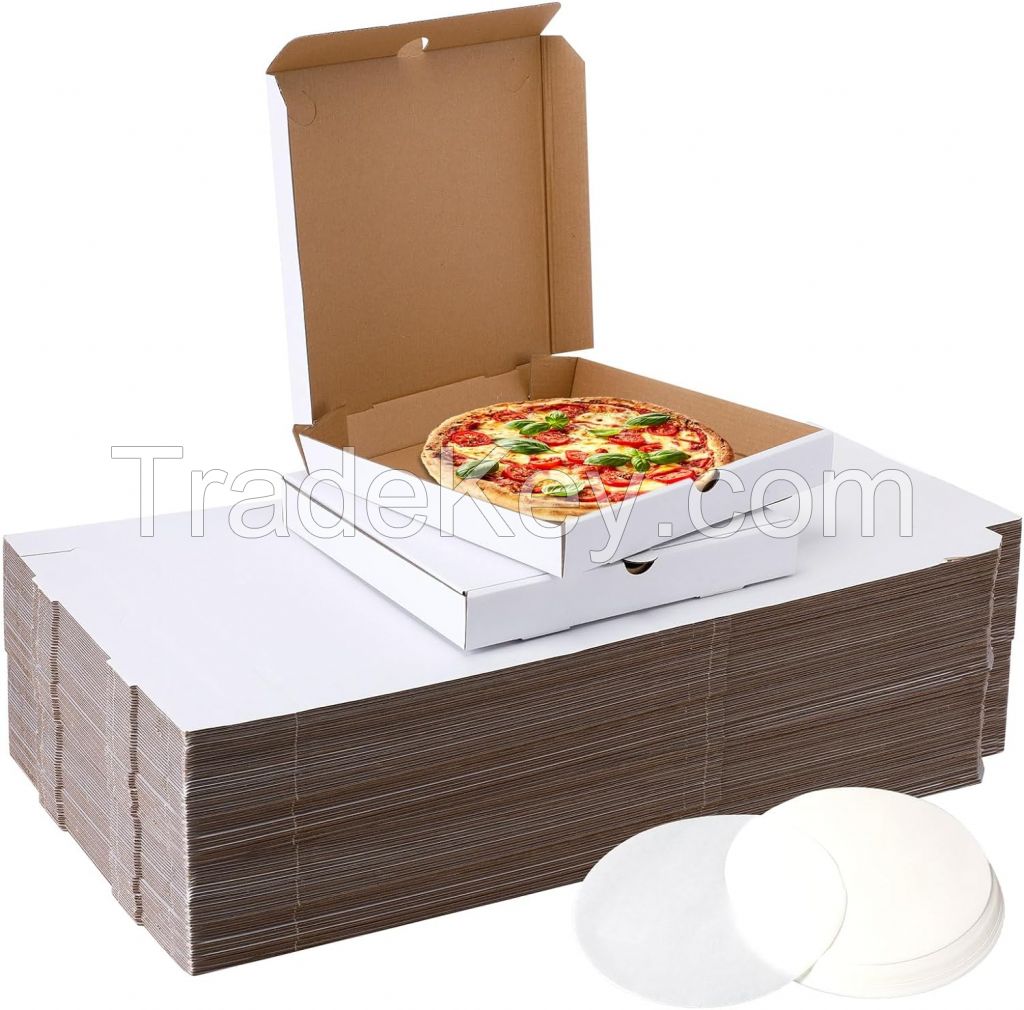 Mumufy 150 Pcs Pizza Boxes Bulk 10 x 10 x 1.5 Inch Corrugated Pizza Box Cardboard Takeout Containers with 150 Pcs Oil Blotting Paper, Kraft Kitchen Tools...