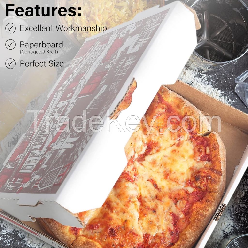 MT Products Cardboard Pizza Box 10&quot; Length x 10&quot; Width x 1.75&quot; Depth Corrugated White-Red B-Flute Design (10 Pieces)