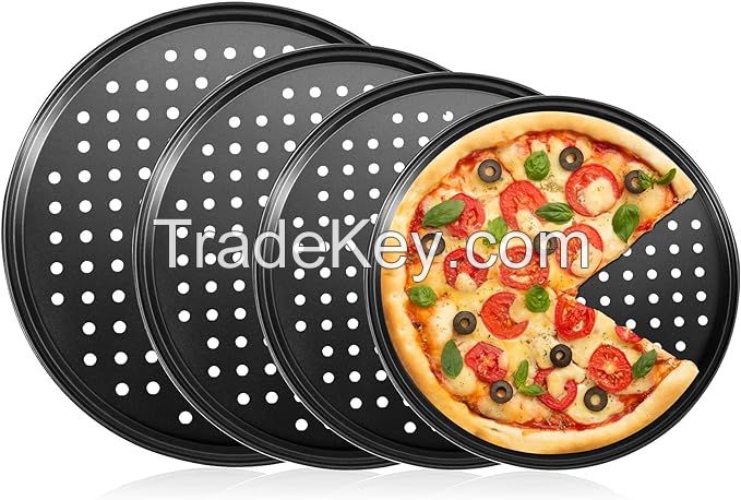 Round Pizza Pans with Holes, 4Pcs Pizza Pan for Oven, Perforated Pizza Tray for Oven, Non-Stick Pizza Baking Pans, Pizza Baking Sheet for Home Kitchen, Pizza Pan Set 9/10/11/12 Inch