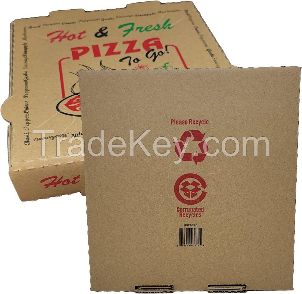 50 Pack Pizza Box 4 Color Print Hot & Fresh Pizza Brown Color (8" x 8")