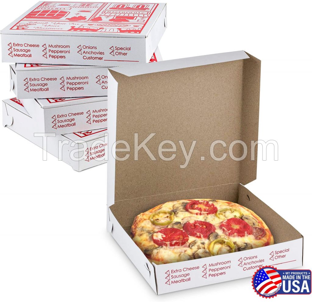 MT Products Extra Thin Pizza Box with Design 12&quot; Length x 12&quot; Width x 2&quot; Depth Lock Corner Clay Coated Pizza Party (10 Pieces) (Not Corrugated) - Made in The USA