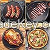 Meanplan 8 Pcs Non Stick Bakeware Pizza Pan Round Pizza Pan for Oven Carbon Steel Oven Pizza Tray Pie Pans Baking Pan for Home Restaurant Kitchen Baking Supplies, Black, 12 Inch (12 Inch)