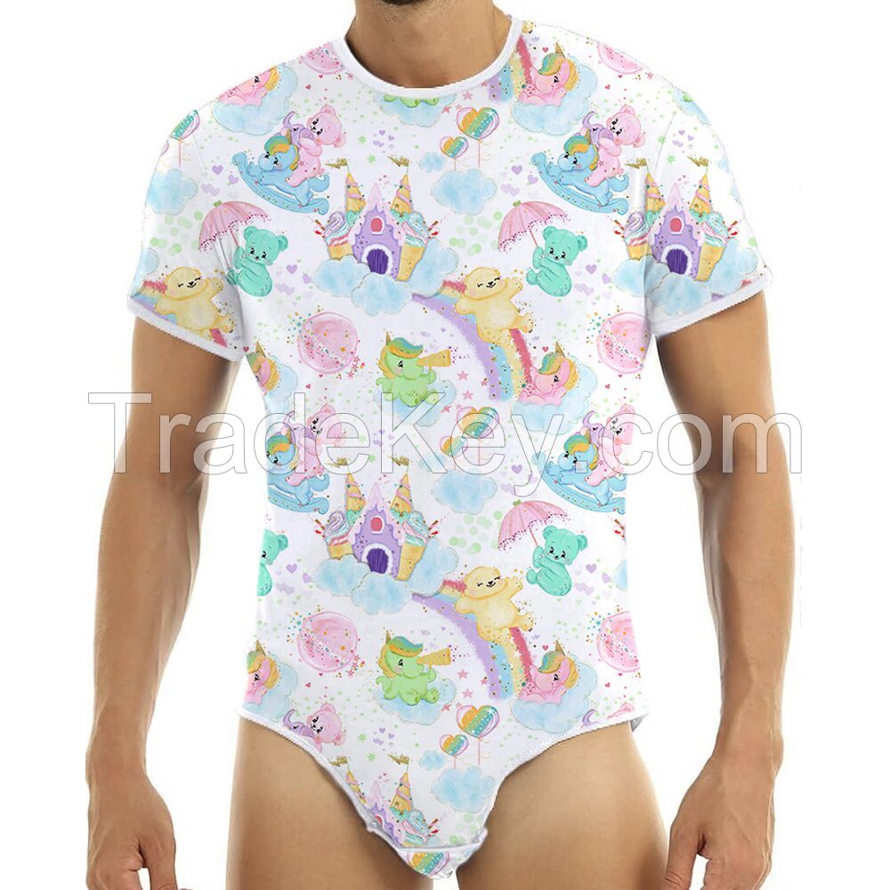 Adult Baby Onesie ABDL Diaper Bodysut Sissy Snap Crotch Pajamas little Bear Shirt