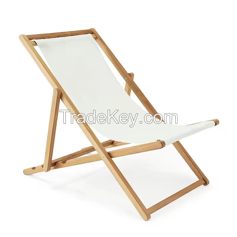 Factory Supply Custom Portable Folding Wooden Garden Camping Recliner Beach Lounge Deck Armrest Chair with Footrest
