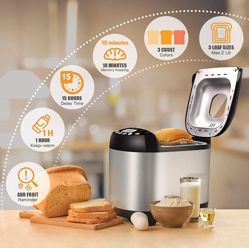 New CE GS Approval Bread Machine - 2LB Stainless Steel Housing Digital Bread Maker 19-in-1