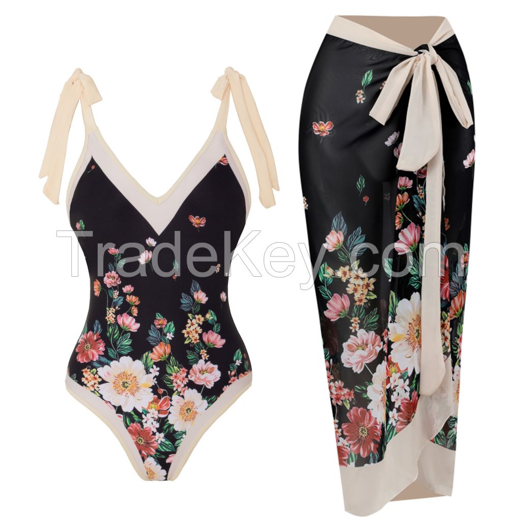 Women Bikini Set Push Up Floral Printed Ruffle Bikinis Strappy Bandage Swimwear Bathing Suit