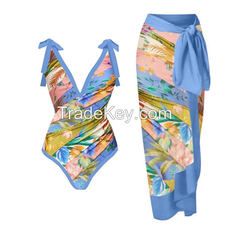 Women Bikini Set Push Up Floral Printed Ruffle Bikinis Strappy Bandage Swimwear Bathing Suit