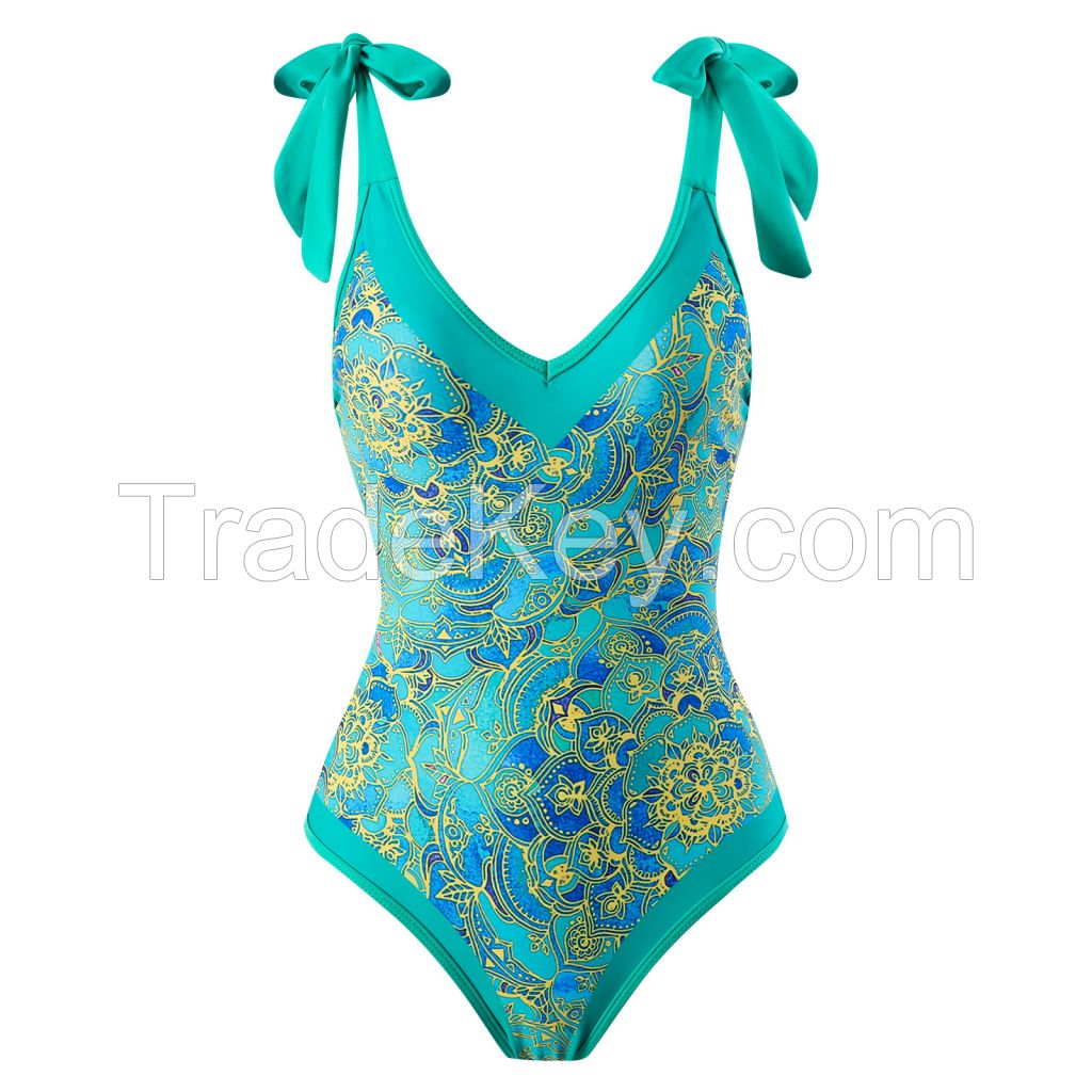 Women Bikini Set Push Up Floral Printed Ruffle Bikinis Strappy Bandage Swimwear Bathing Suit