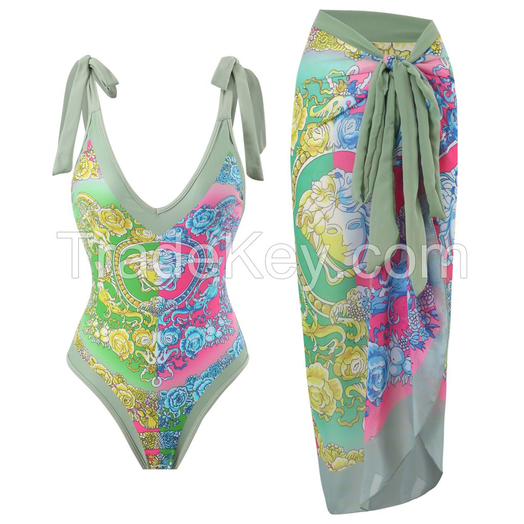 Women Bikini Set Push Up Floral Printed Ruffle Bikinis Strappy Bandage Swimwear Bathing Suit