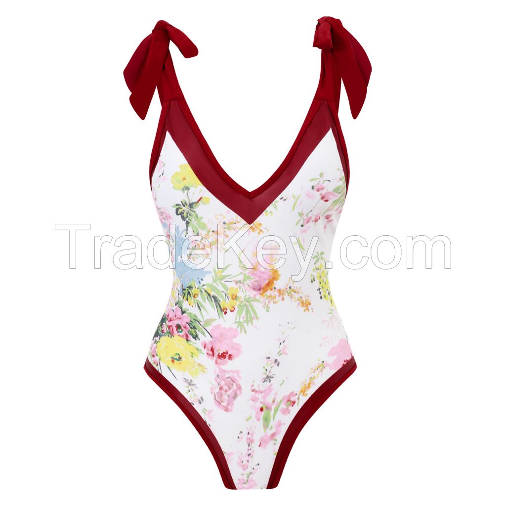 Women Bikini Set Push Up Floral Printed Ruffle Bikinis Strappy Bandage Swimwear Bathing Suit