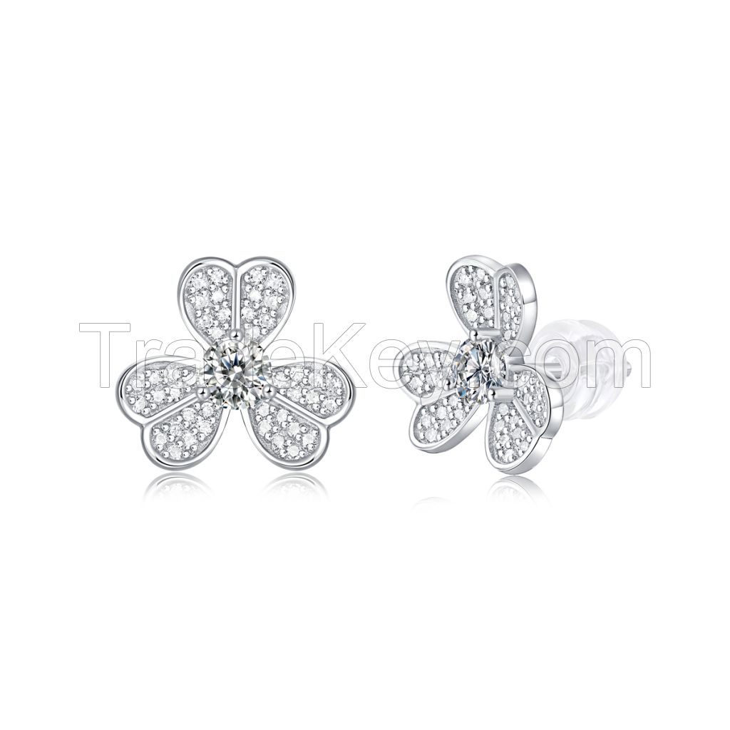 Wholesale Bulk Classic Clover Flower Jewelry Vintage Fashion Dainty 925 Sterling Silver Christmas Stud Earrings for Women