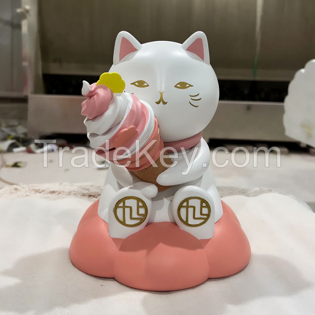 Custom Fiberglass Reins Cat Sculpture for Desktop Display Animal Statue