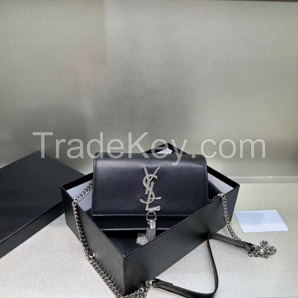 Women's bag genuine leather chain small square bag hand-held one shoulder crossbody bag 2024 new niche light luxury diamond grid