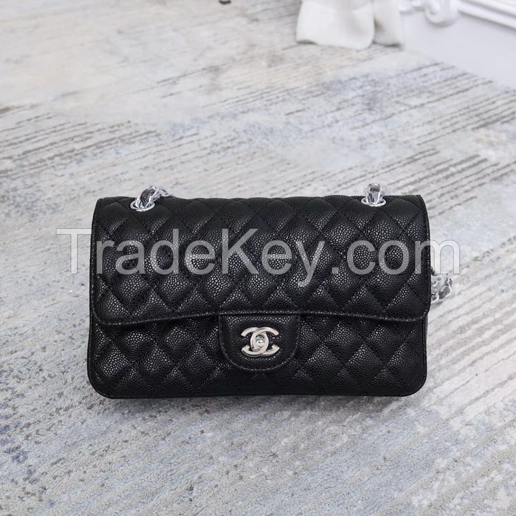 Women's bag genuine leather chain small square bag hand-held one shoulder crossbody bag 2024 new niche light luxury diamond grid