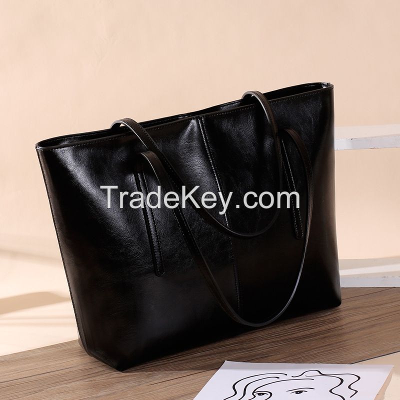 Tote bag women's large capacity single shoulder bag high-end feeling large bag 2024 new niche leather women's bag commuting bag