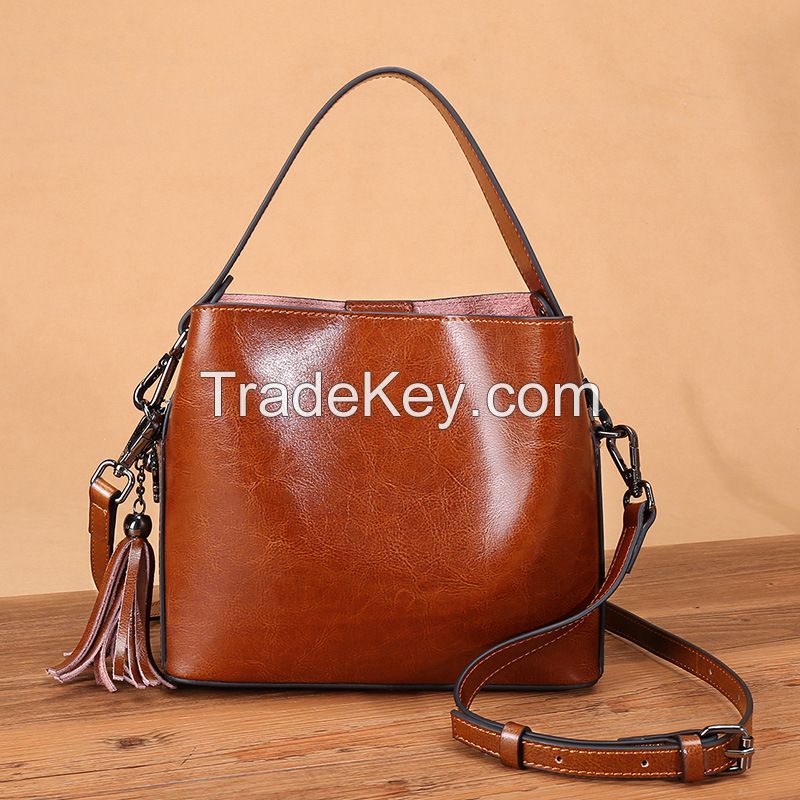 Cowhide bag 2024 new bag women's bag crossbody bag summer high-end leather handbag bucket