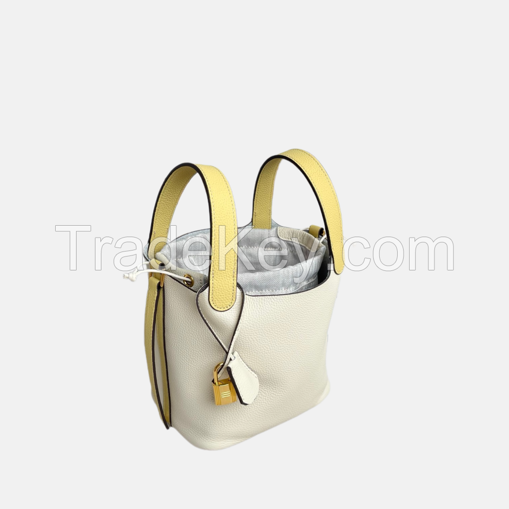 High quality vegetable basket 18 handbag togo first layer cowhide hand bucket bag contrast color bag free liner women's bag