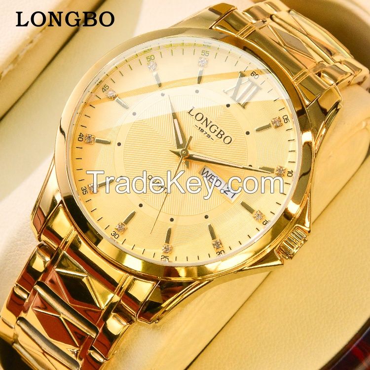 LONGBO classic gold quartz mens wrist watches with date