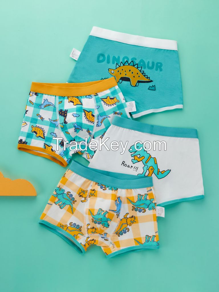 Factory Stock 3-14 years Kids Underwear cartoon printed Cotton Boys Boxer Briefs For Children 4 pcs