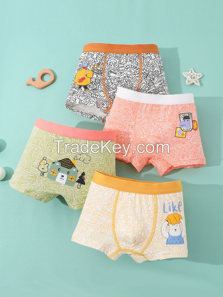 Factory Stock 3-14 years Kids Underwear cartoon printed Cotton Boys Boxer Briefs For Children 4 pcs