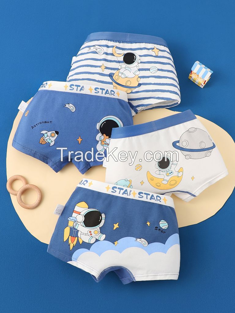 Factory Stock 3-14 years Kids Underwear cartoon printed Cotton Boys Boxer Briefs For Children 4 pcs