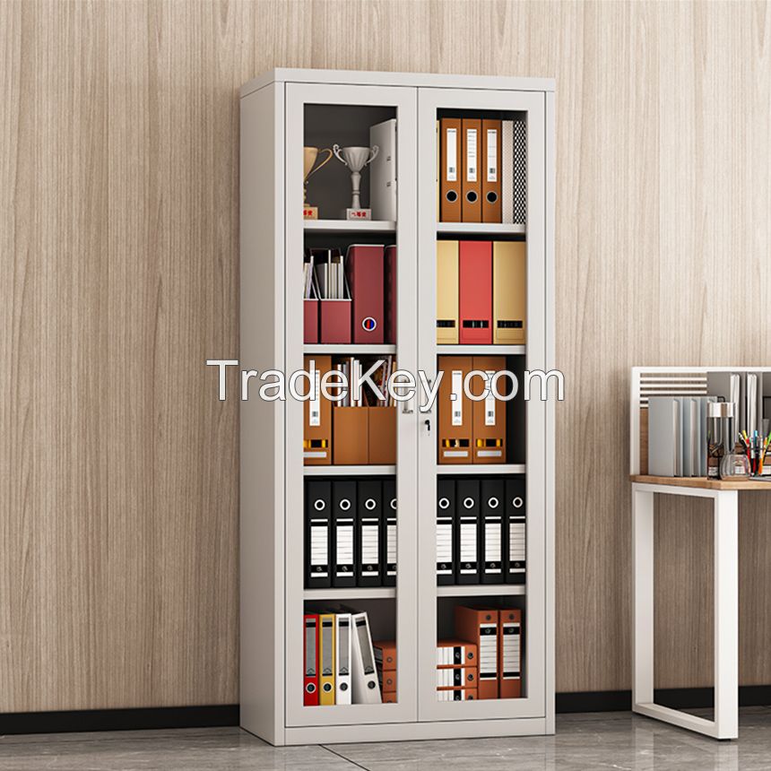 Modern Full Glass Steel File Cabinet 2 Swing Door Metal Office Furniture for Home Office Warehouse Hotel Storage