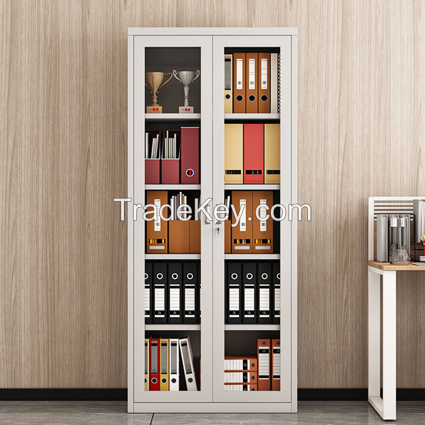 Modern Full Glass Steel File Cabinet 2 Swing Door Metal Office Furniture for Home Office Warehouse Hotel Storage