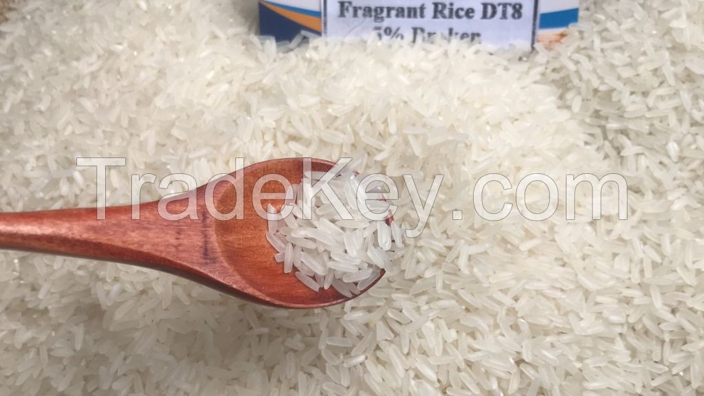 DT8 Rice Fragrant Long Grain White Rice 5% 25% Broken Vietnam Rice Supplier Brand Cheap Price Export Customized Packing 25kg Bag