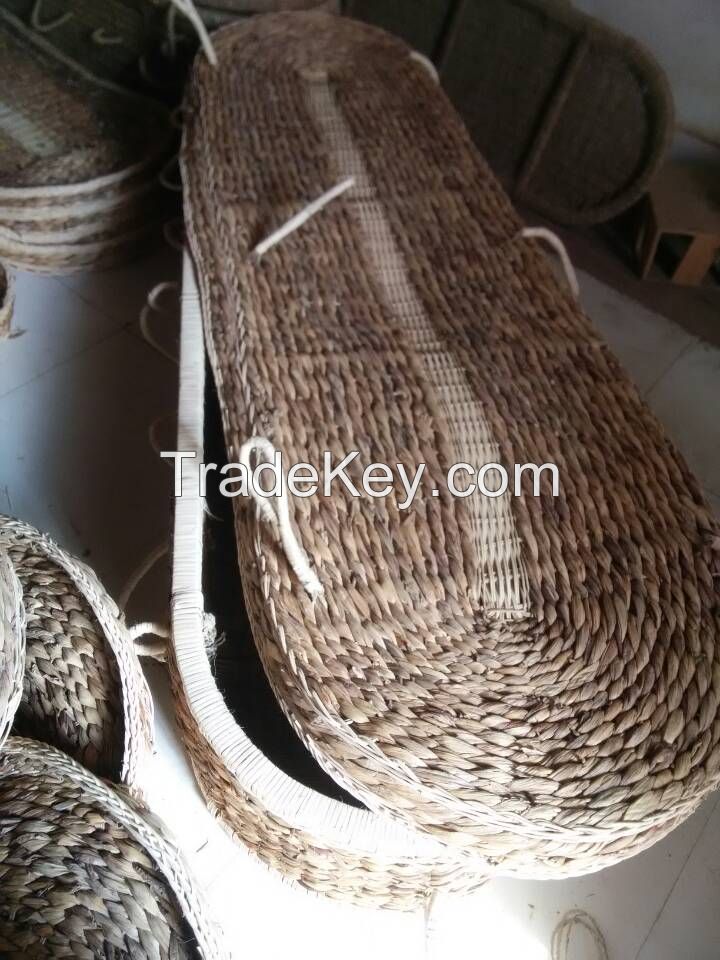 seagrass coffin, Oval Seagrass coffin, rectangle seagrass coffin, Oval Water Hyacinth coffin, oval bamboo coffin