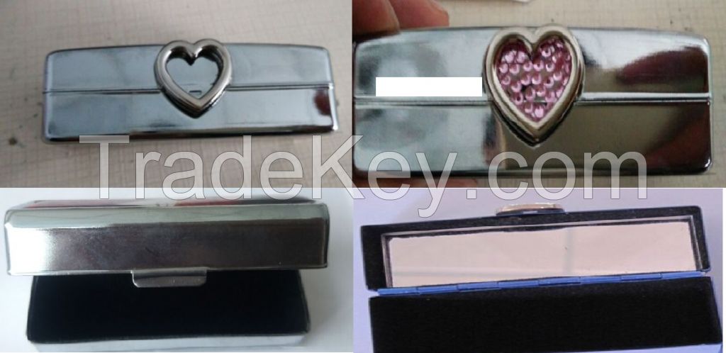 compact recess mirror, compact mirror, heart compact mirror, lip stick