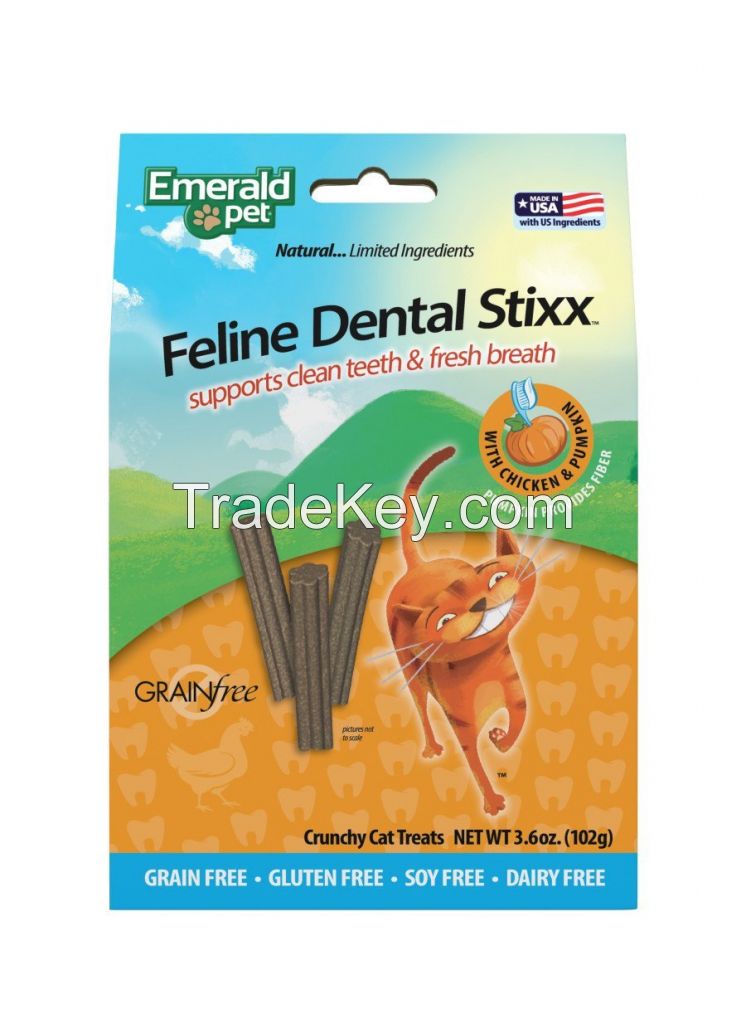 Emerald Pet Feline Dental Stixx Dental Cat Treats Chicken &amp; Pumpkin, 3.6 Oz