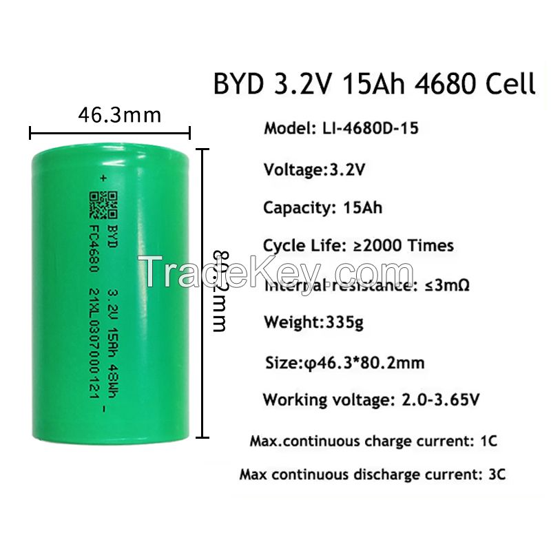 Best LiFePO4 4680 Battery 12v 24v 48v Battery Pack 15Ah 3.2v Solar LFP4 Battery