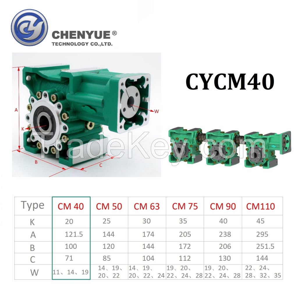 CHENYUE Repeated Positioning 0.5-2 Arc Minute Worm Gearbox CYCM 40 Servo Input shaft14/11/19 Output 20 Speed Ratio from 5:1 to 80:1 Free Maintenance