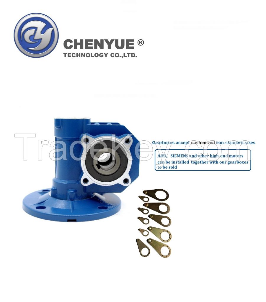 CHENYUE High Torque Worm Gearbox NMVF 50 CYVF 50 Input 14/11/19mm Output 25mm Speed Ratio from 5:1 to 100:1 Tin Bronze Worm Gear Free Maintenance