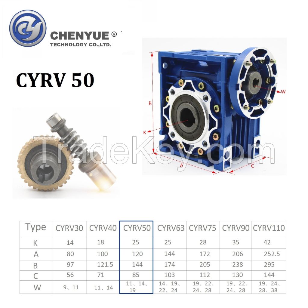 CHENYUE High Torque Worm Gearbox Worm Speed Reducer NMRV 50 CYRV50 Gearbox Input 11/14/19mm Output 25mm Speed Ratio from 5:1 to 100:1 Free Maintenance