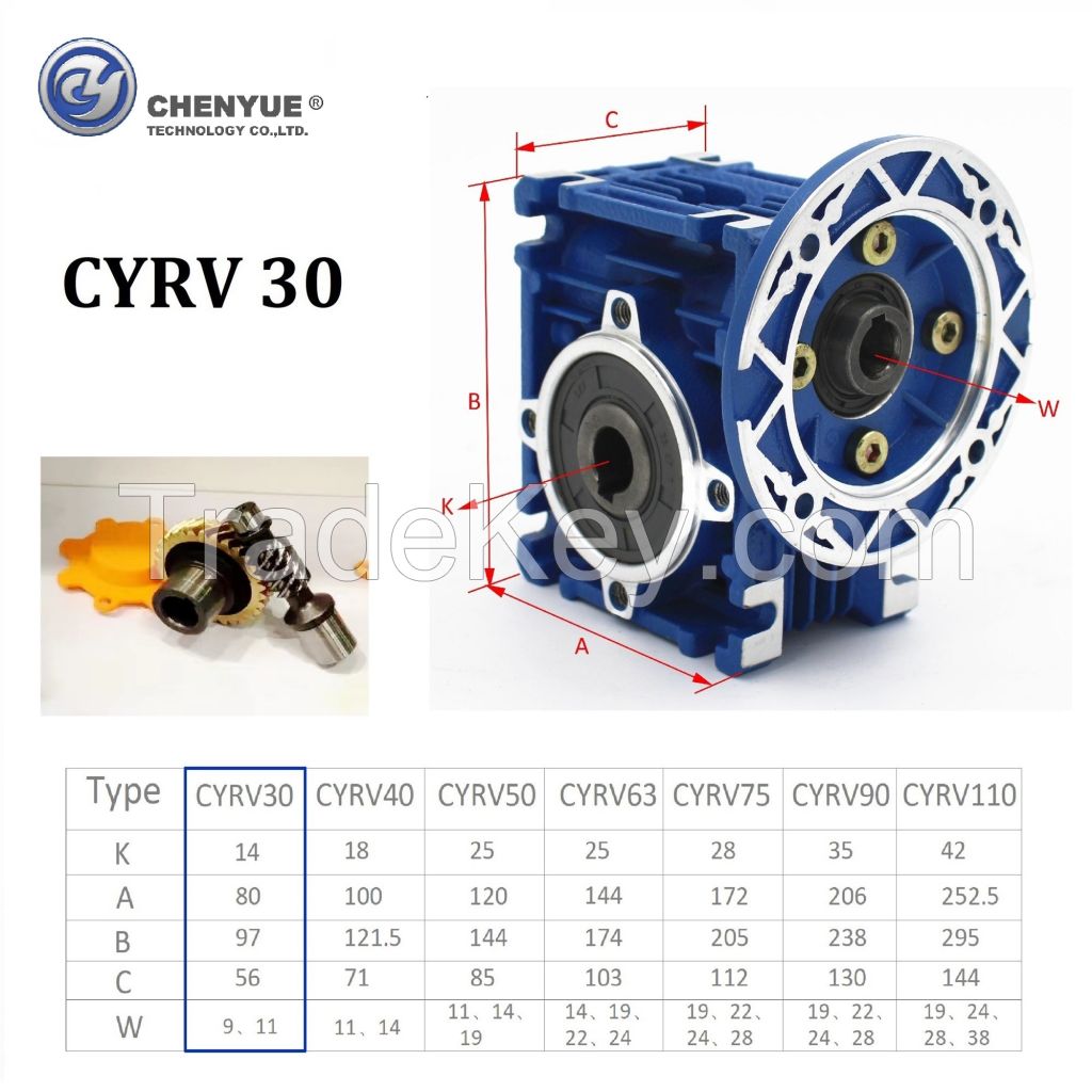 CHENYUE High Torque Worm Gearbox Worm Speed Reducer NMRV 30 CYRV30 Gearbox Input 9/11mm Output 14mm Speed Ratio from 5:1 to 80:1 Free Maintenance