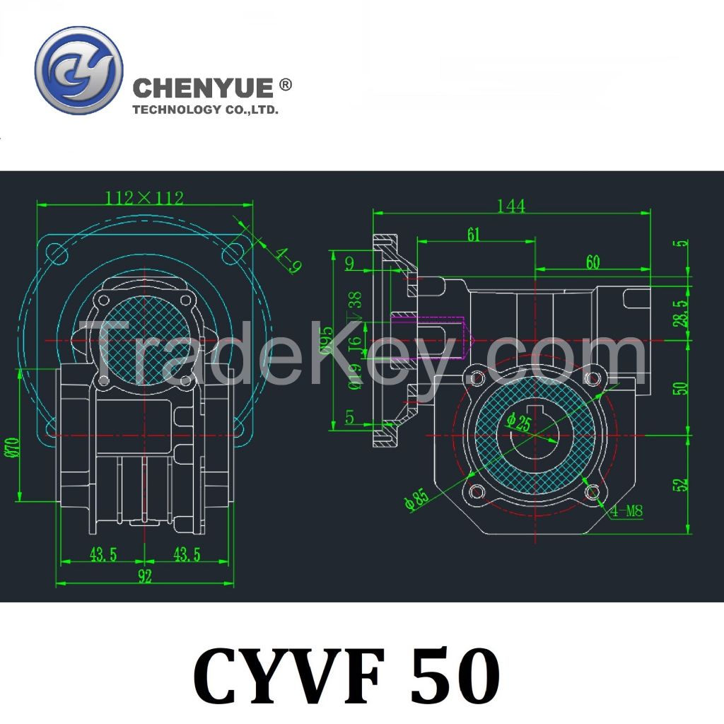 CHENYUE High Torque Worm Gearbox NMVF 50 CYVF 50 Input 14/11/19mm Output 25mm Speed Ratio from 5:1 to 100:1 Tin Bronze Worm Gear Free Maintenance