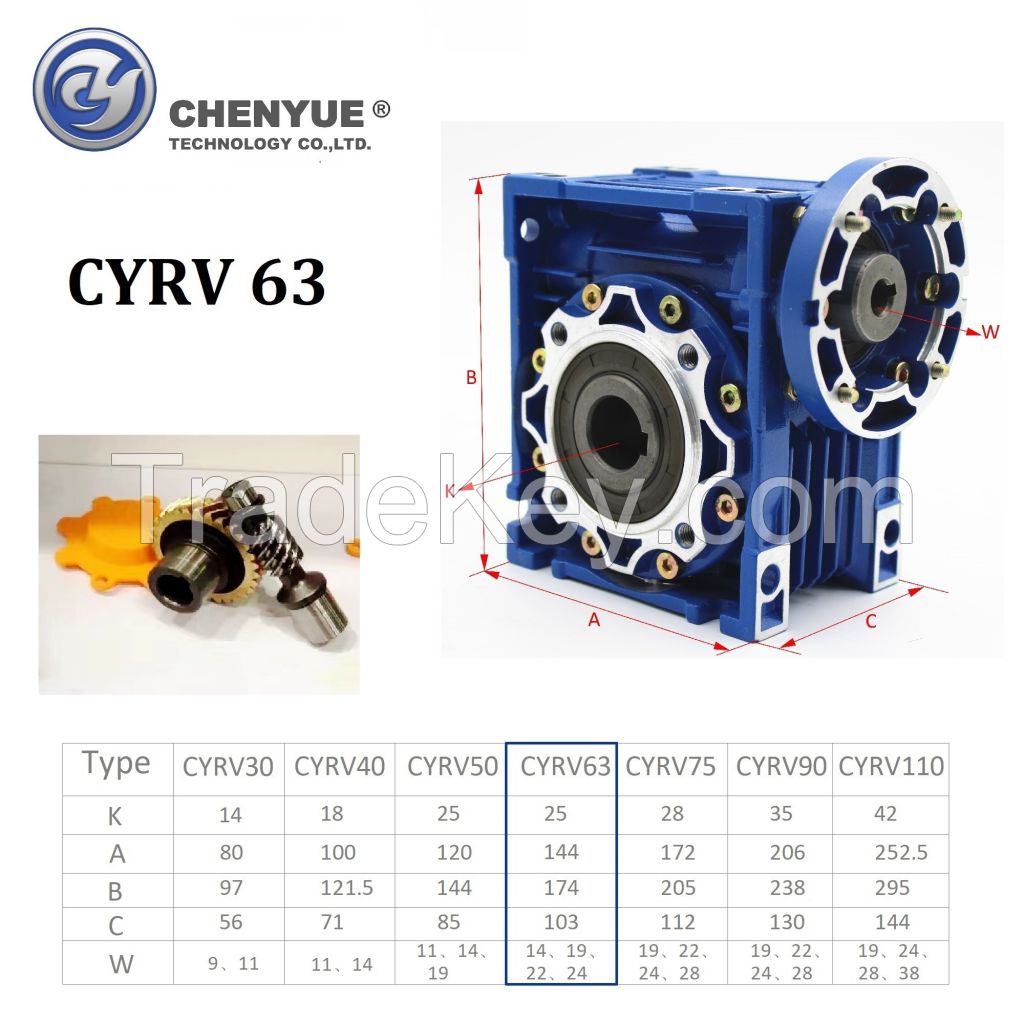 CHENYUE High Torque Worm Gearbox Worm Speed Reducer NMRV 63 CYRV63 Gearbox Input 14/19/22/24mm Output 25mm Speed Ratio from 5:1 to 100:1 Free Maintenance