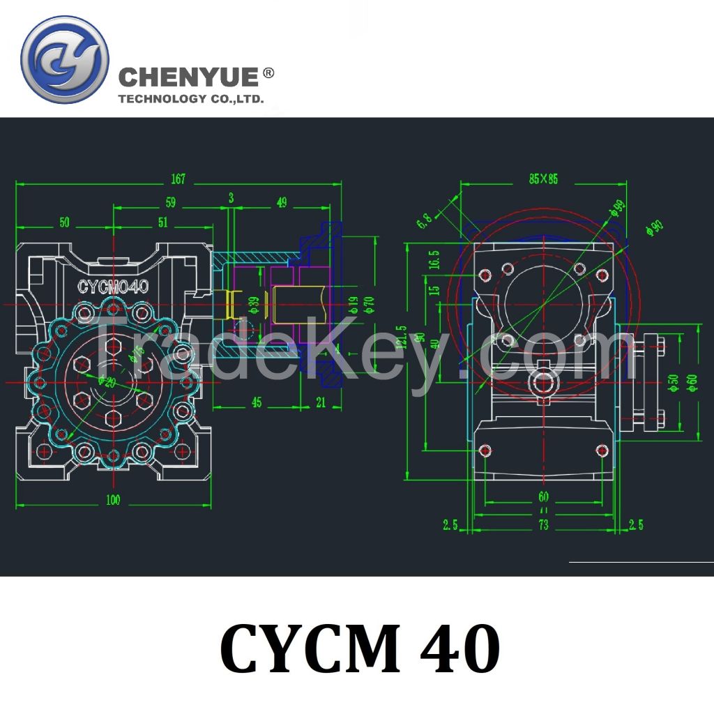 CHENYUE Repeated Positioning 0.5-2 Arc Minute Worm Gearbox CYCM 40 Servo Input shaft14/11/19 Output 20 Speed Ratio from 5:1 to 80:1 Free Maintenance