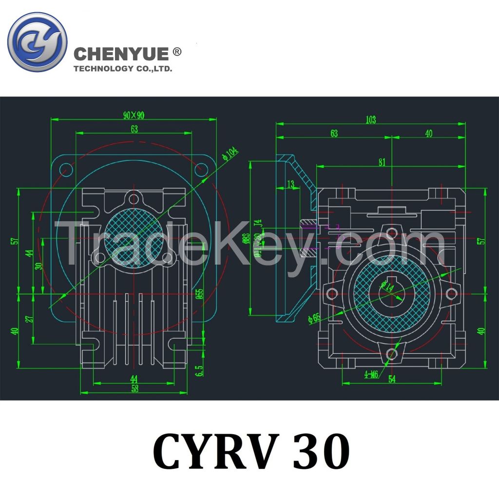 CHENYUE High Torque Worm Gearbox Worm Speed Reducer NMRV 30 CYRV30 Gearbox Input 9/11mm Output 14mm Speed Ratio from 5:1 to 80:1 Free Maintenance