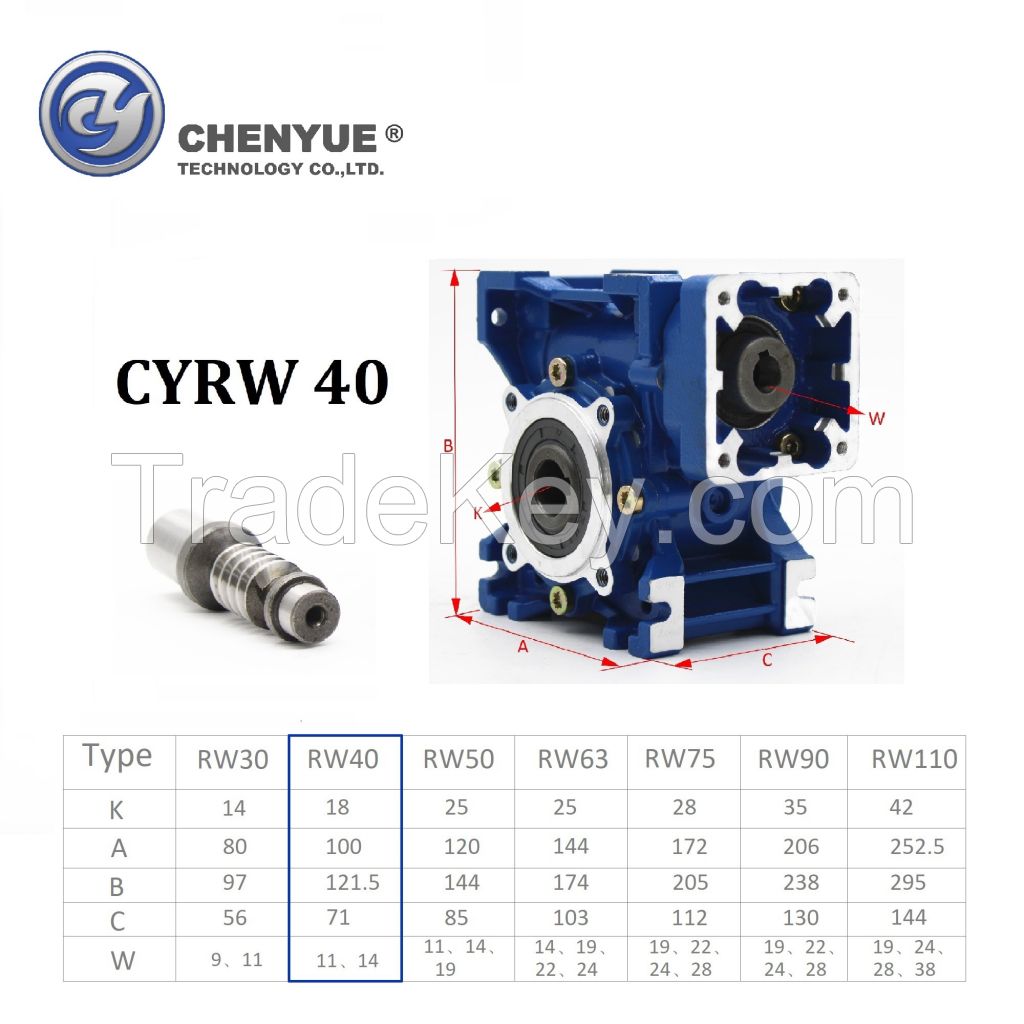 CHENYUE High Torque CNC Worm Gearbox Reducer NMRW 40 CYRW 40 Input 14/11mm Output 18mm Speed Ratio from 5:1 to 100:1 Tin Bronze Free Maintenance