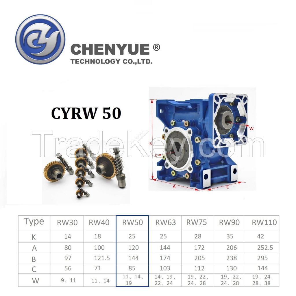 CHENYUE High Torque Worm Gearbox NMRW 50 CYRW 50 Input 11/14/19mm Output 25mm Speed Ratio from 5:1 to 100:1 Tin Bronze Worm Gear Free Maintenance