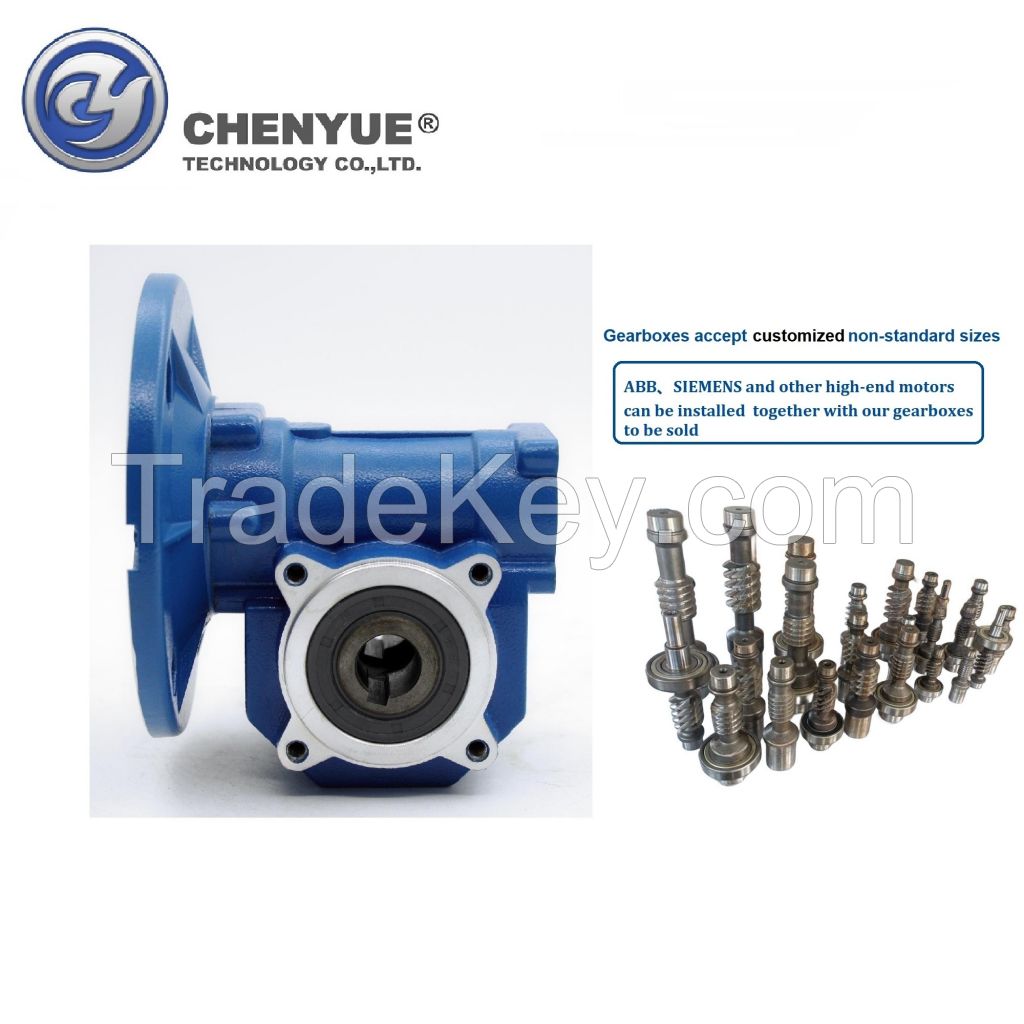 CHENYUE High Torque CNC Worm Gearbox NMVF 40 CYVF 40 Input 14/11mm Output 18mm Speed Ratio from 5:1 to 100:1 Tin Bronze Free Maintenance