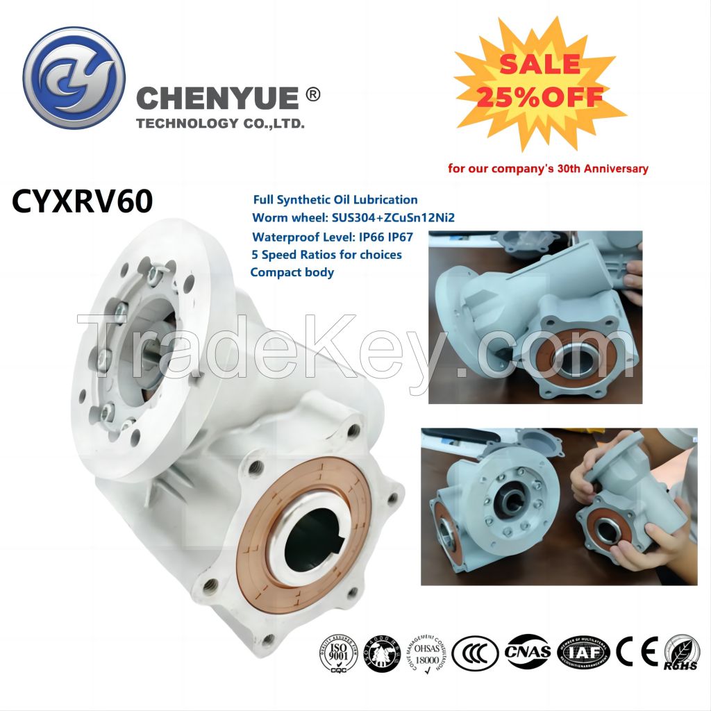 CHENYUE Special Speed Reducer Waterproof Worm Gearbox CYXRV60 Input 14 Output 30mm Speed Ratio from 10:1 to 30:1 for Automatic Car Washing