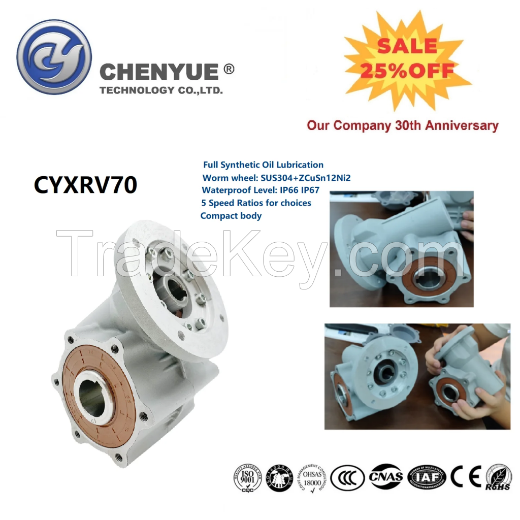 CHENYUE Special Speed Reducer Waterproof Worm Gearbox CYXRV70 Input 19 Output 30mm Ratio10:1-30:1 for Automatic Car Washing