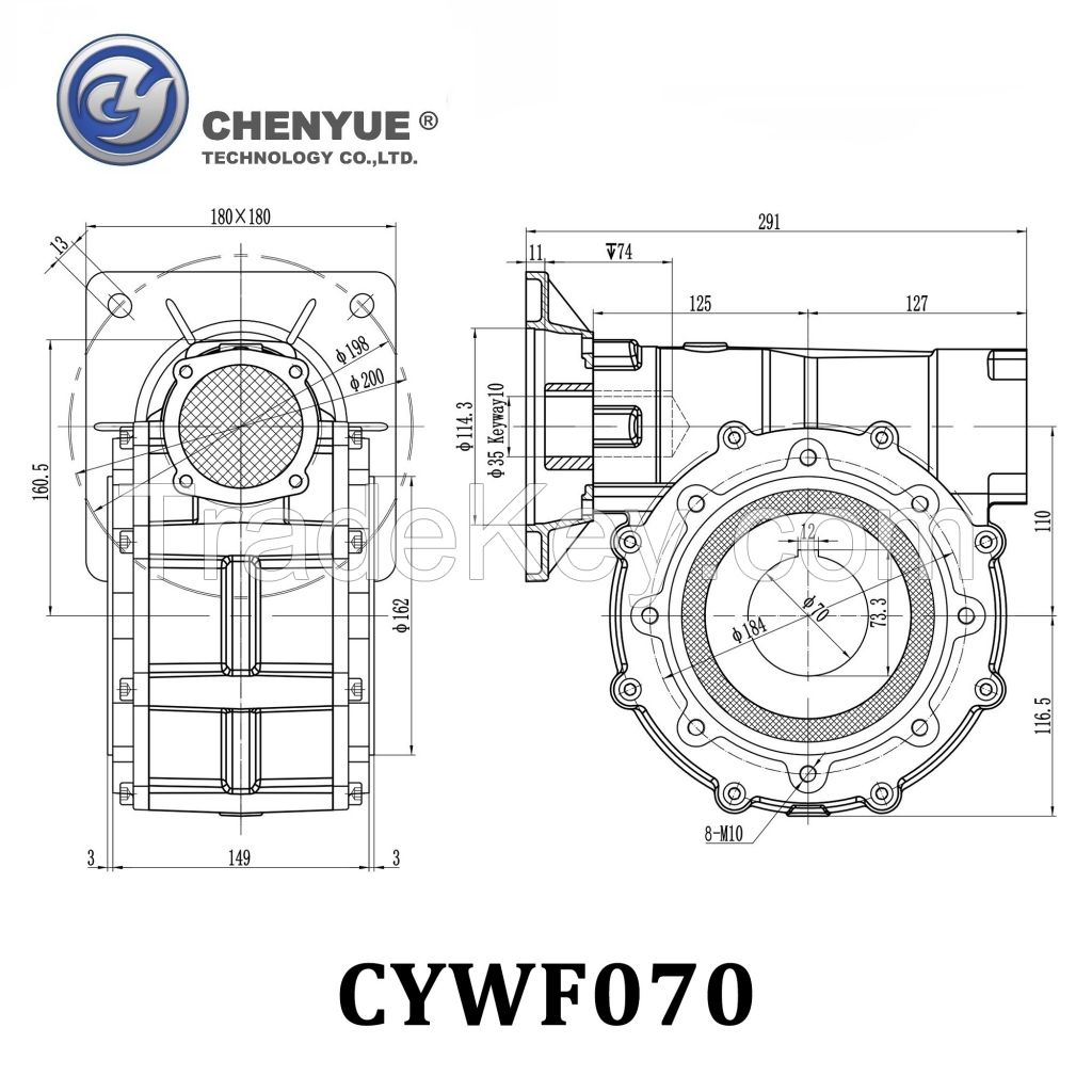 CHENYUE Large Output Bore Worm Gearbox CYWF 70 Input 35mm Output 70mm Ratio 5:1/100:1 Torque 200-647N.m Engine 7.5Kw Free Maintenance