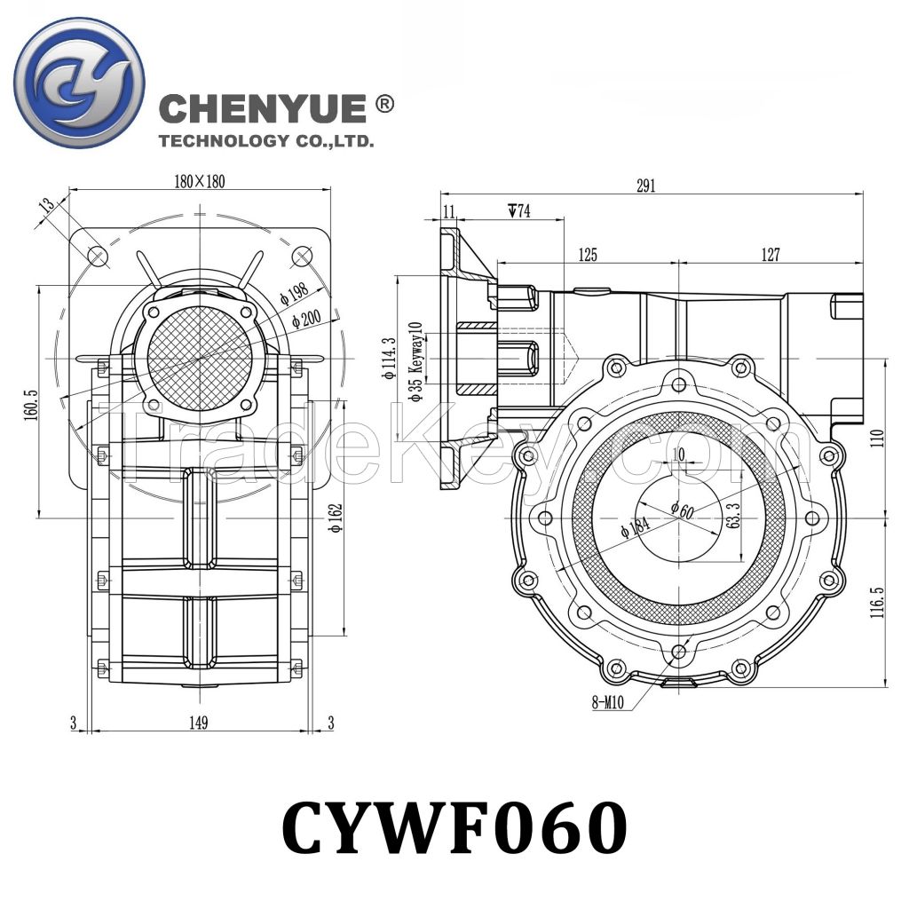 CHENYUE Large Output Bore Worm Gearbox CYWF 60 Input 35mm Output 60mm Ratio 5:1/100:1 Torque 200-647N.m Engine 7.5Kw Free Maintenance