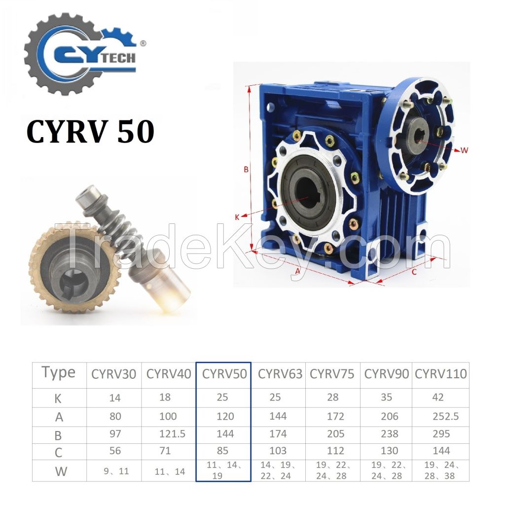 CHENYUE High Torque Worm Gearbox Worm Speed Reducer NMRV 50 CYRV50 Gearbox Input 11/14/19mm Output 25mm Speed Ratio from 5:1 to 100:1 Free Maintenance